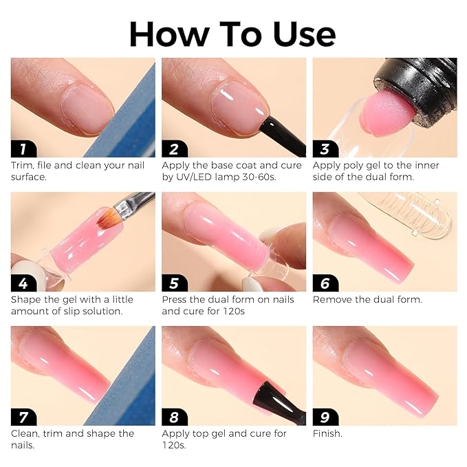 Dual-ended Nail Forms, 120PCS 12 Sizes Square Almond Shape Embeddable Poly Gel & Acrylic Nail Extension Molds Kit, Reusable for DIY French Manicure, Salon-Quality at Home