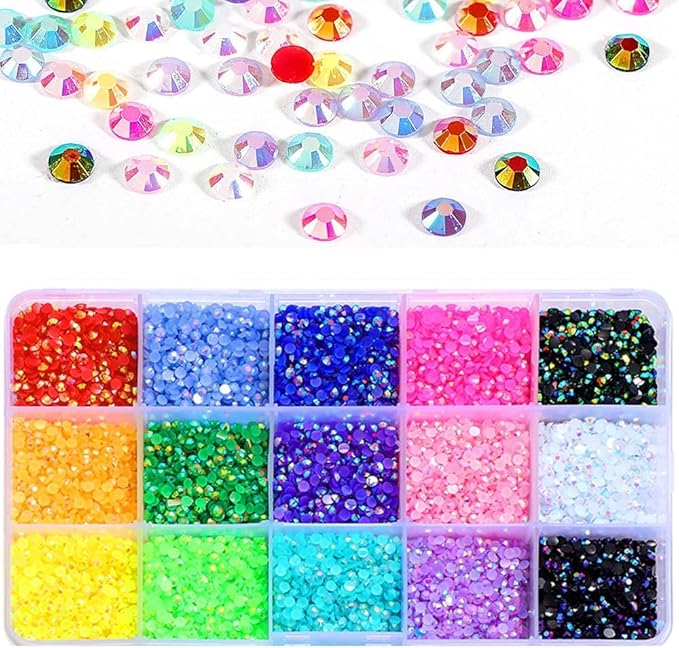 18000pcs (3.4.5mm) 5D Nail Rhinestone DIY Flat Bottom Kit Phone Case Accessories Jelly Flatback AB Jelly Kit AB Rhinestones for Nail Design Charms Gem(3MM18000PC)