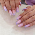 Coffin Press on Nails Medium - Purple French Tip Fake Nails with Heart Design - Glossy Full Cover Stick on False Nails - for Women 24 Pcs