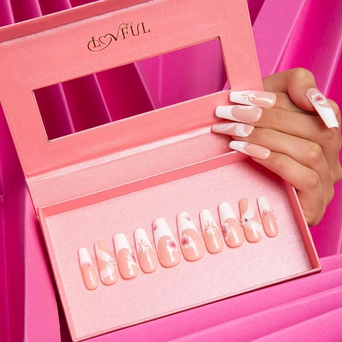 LOVFUL Press on Nails Falling | Handmade with Full Covered Crystals | Reusable Full Cover Nails | Coffin Classic Regular 1.3 in | H277-S
