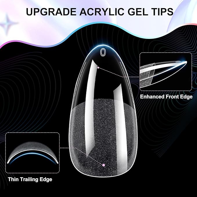 Medium Almond Nail Tips - 12 Sizes 240 PCS Pre-Etched Soft Gel Nail Tips Half Matte Full Cover Press on False Nail Tips Clear Acrylic Nails for Nail Extension Home DIY Manicure Salon