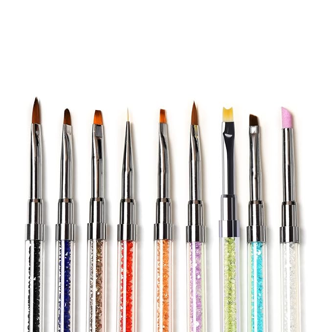 KADS Acrylic Brush Nail Art Brush Rhinestone Powder Brush Acrylic Clear Handle Nail Art Design Paint Pen Manicure Tool for Nails Sculpting (Set)
