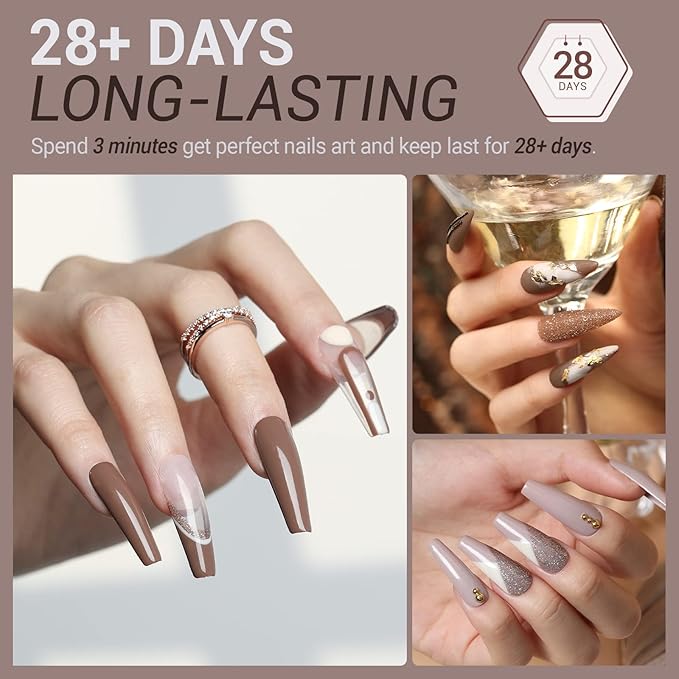 modelones Gel Nail Polish Set- 6 Colors Chocolate Brown Coffee Gel Polish Kit Brown Nude Glitter Nail Kit Soak Off Popular Nail Art Gifts for Women DIY Manicure Home