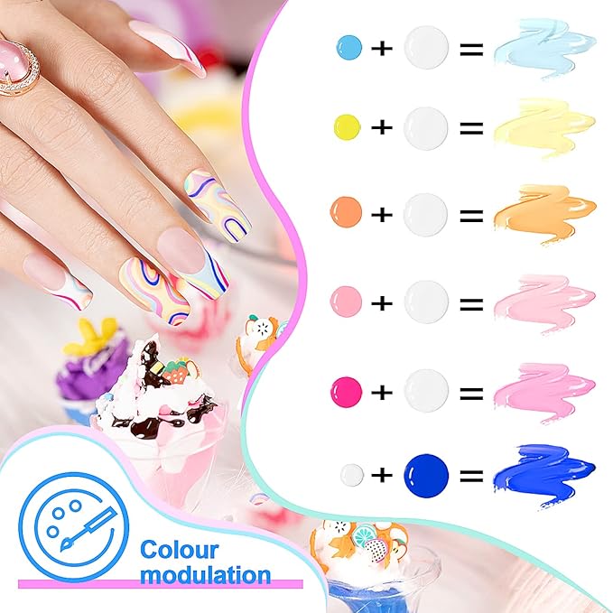 RARJSM Gel Liner Nail Art Polish Set,12 Colors Candy Pastel Painting Spring Summer Line Art Gel Built in Thin Skinny Nail Art Brush Soak Off Curing Needed 5ml for Home Salon Nail Design