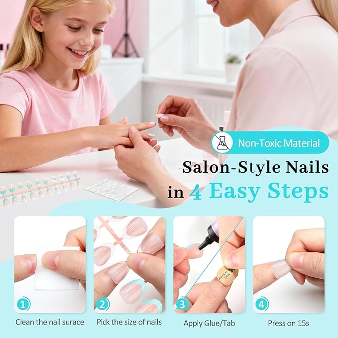 16 Sizes 128 Pieces Press on Nails for Kids, 4 pack Kids Nail Kit Colorful Flower Almond Fake Nail Tips for Girls 8-12 Years Old with Jelly Nail Adhesives & Nail Glue Birthday Easter Gift 2026