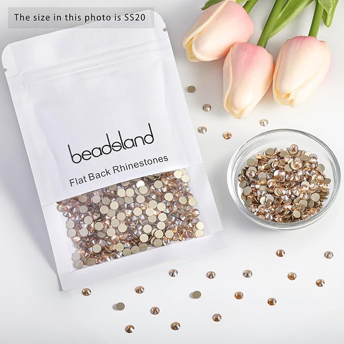 Beadsland 2880pcs Flat Back Crystal Rhinestones Round Gems for Nail Art and Craft Glue Fix,Golden Shadow,SS20,4.6-4.8mm