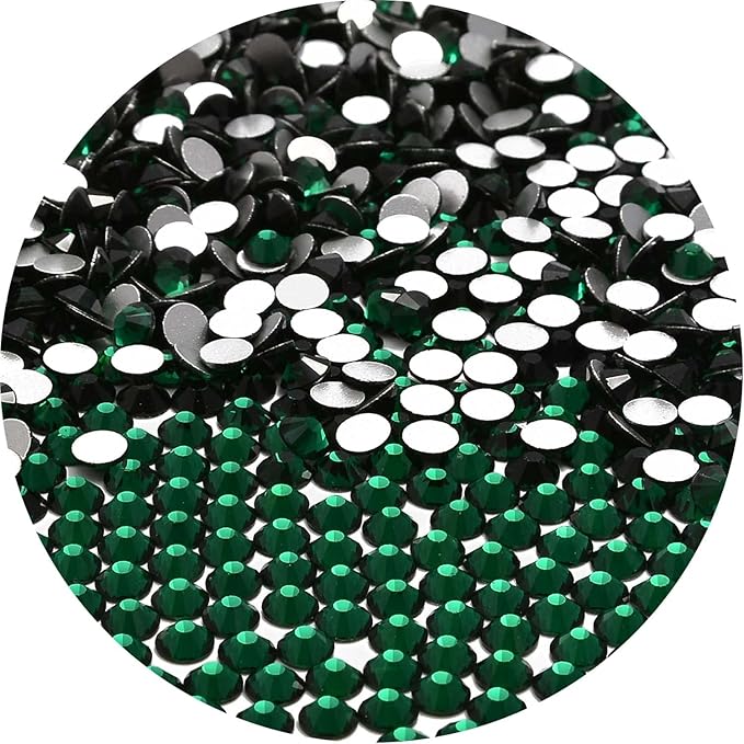 NCB 3000pcs Flatback Round Glass Nail Art Rhinestones Crystal for DIY Making Accessories Shoes, Clothes, Face Art, Bags, Manicure (Emerald, SS4 3000pcs)