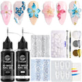 3D Gel Nail Art for Nails Starter Kit: 15ML Clear and White 3D Sculpting Gel with 3PCS Silicone Flowers Nail Charm Molds Gold Silver Chrome Powder Ombre Sponges Salon Supplies DIY Manicure
