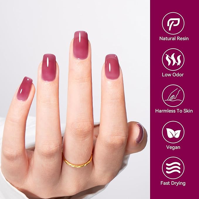 MEGIOR Jelly Plum Gel Nail Polish 0.5 Fl Oz Neutral Transparent Berry Colors Soak Off UV LED Lamp Light Cure Gel Polish Kit for Salon and Nail Art Starter Manicure DIY at Home