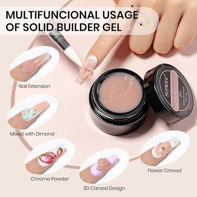 Solid Builder Gel for Nails Nude 3D Nail Art Gel Non-Stick Hand Hard Gel Sculpting Gel for Nail Art 3d Molding Gel Nail Extension Gel Mnicure DIY at Home 14g(0.49fl oz)