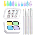Gradient Gel Nail Set, 4 Bright Colors Ombre Gel Nail Polish with 6 Aurora Multi-Purpose Brushes for Pigment Pat Nails French Manicure Nail DIY Painting Soak Off UV Ice Cream Dream