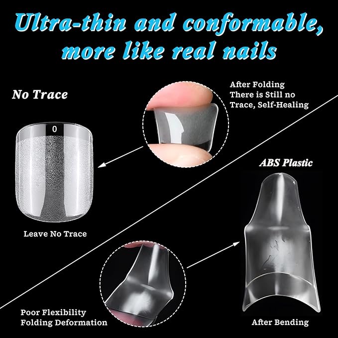 LoveOurHome 600pc Extra Short Square Fake Nail Tips Clear Press on Nails Short Soft Gel Nail Tips Full Cover Square Acrylic Nails Tip XS Artificial False Fingernail for Gel Nails Extension