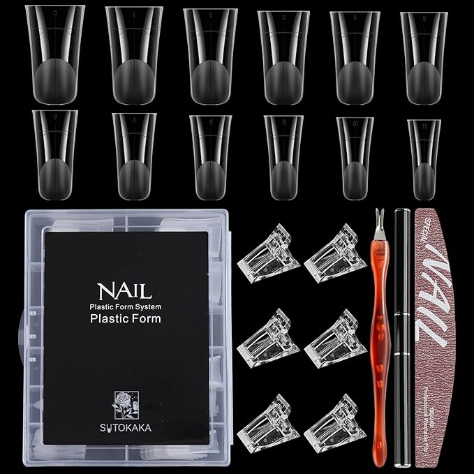 120Pcs Duck Polygel Nail Forms Starter Kit 12 Sizes Full Cover Builder Poly Gel Extension Molds Dual Forms with Clips Brush Pen Nail File Cuticle Pusher for Home Salon Manicure Studio