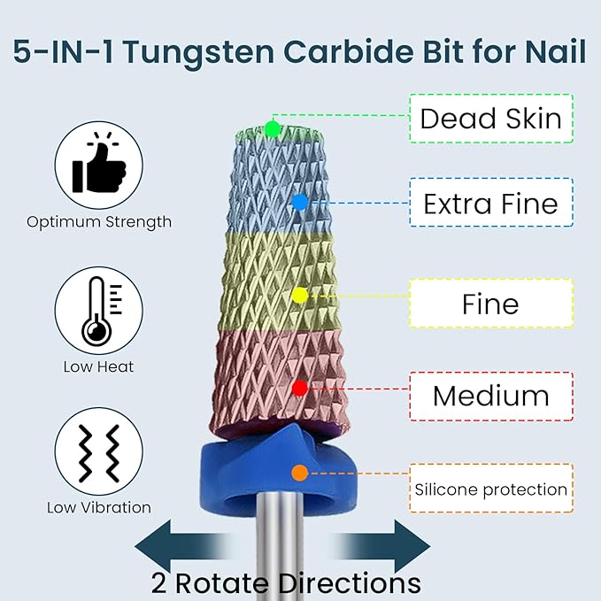 7PCS nail drill bits nail tech Sets Tungsten steel carbide Diamond for Acrylic Nails Poly Gel Cuticle Remove, 3/32'' Professional Nail Bits Set for E-Files for Manicure Pedicure, Home Salon
