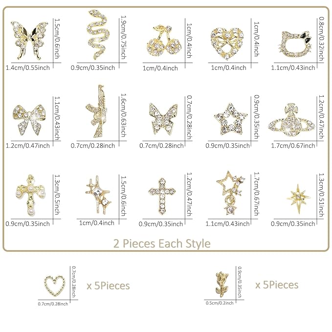 40Pcs Gold Nail Charms Nail Art Rhinestone Gems 3D Sparkling Nails Jewelry for Acrylic Nail Tips Accessories for Women DIY Nail Decorations