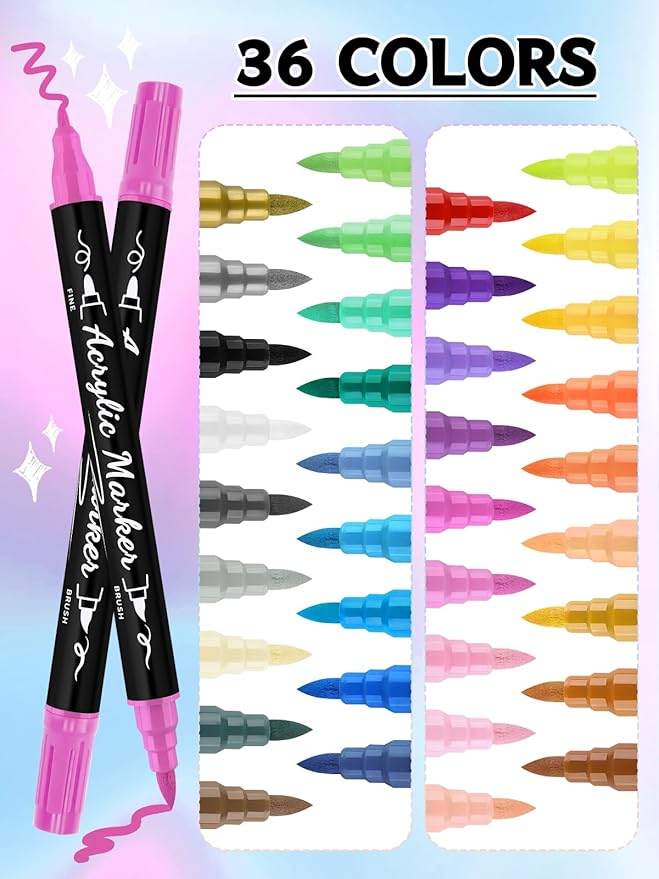EBANKU 36 Colors Nail Art Pens Set, Christmas Nail Polish Pens Quick-Drying Nail Art Markers Acrylic Paint Nail Point Graffiti Dotting Liner Pen No Squeeze Needed