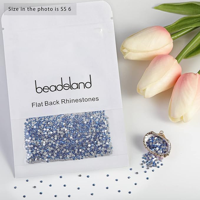 Beadsland 2880pcs Flat Back Crystal Rhinestones Round Gems for Nail Art and Craft Glue Fix,Light Blue,SS6,1.9-2.1mm