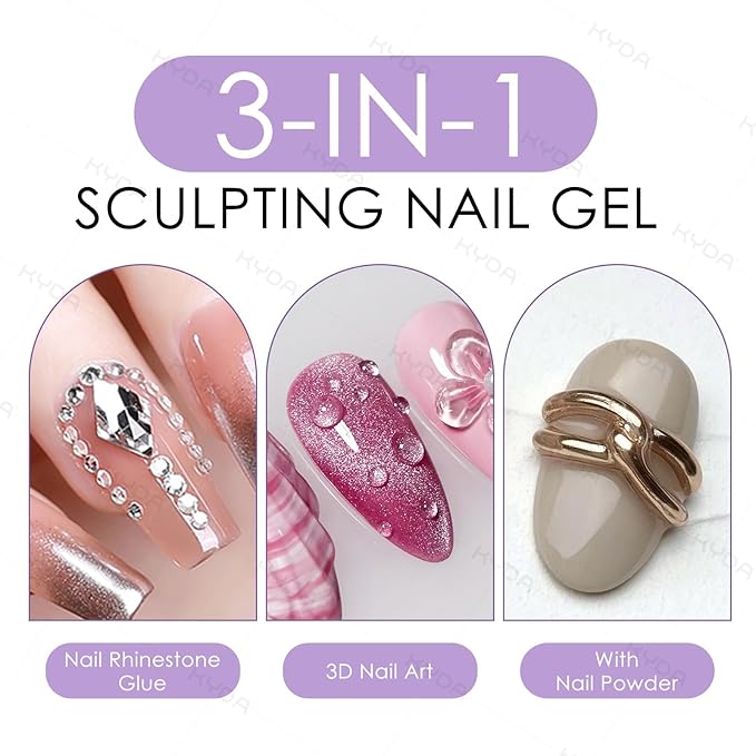 KYDA 2 Pcs 10ml Clear 3D Sculpting Nail Gel, 3-in-1 Sculpture Nail Art Gel for Carving Painting and Molding, Rhinestone Glue for Gems Diamond Jewelry Decoration