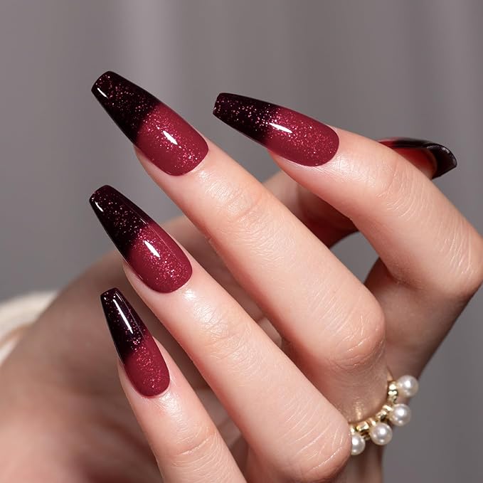 MAYCHAO 15ML Color Changing Gel Nail Polish 1Pc Burgundy Red Shimmer Mood Temperature Change Halloween Gel Polish Soak Off Ombre Thermal UV Nail Polish Nail Art Manicure DIY at Home, 0.5 OZ