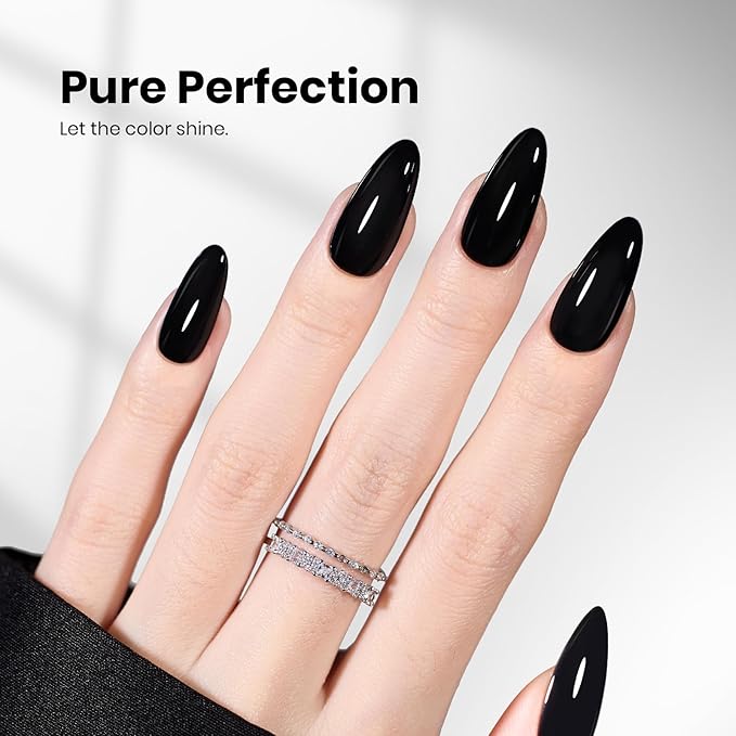 Beetles Black Gel Polish - VoidBlack 15ML/0.51Fl Oz, Black Gel Nail Polish, Same Color Same Bottle STAY SHINING, Soak Off UV LED Lamp Classic Nails Art, Manicure Salon DIY Home Nails