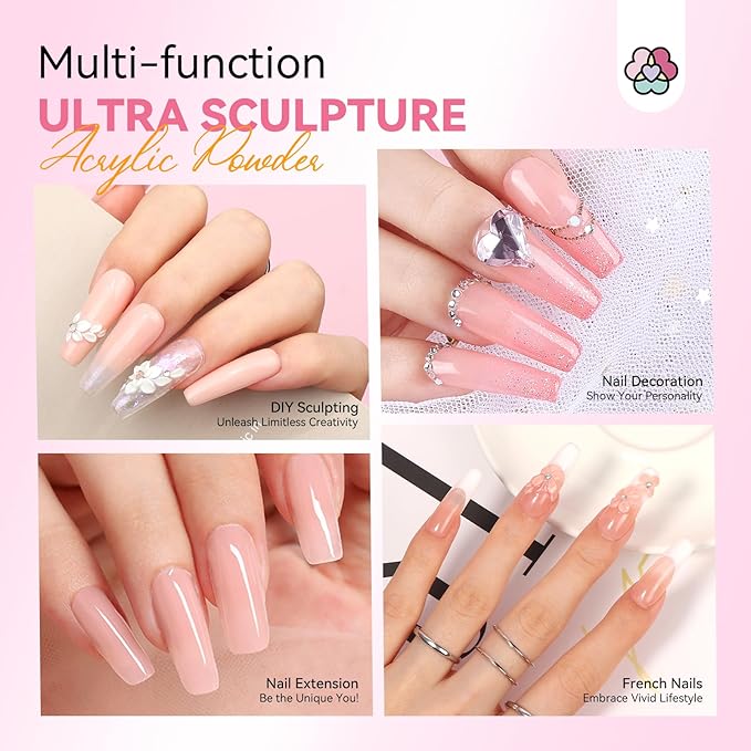 SAVILAND Smoother Pink Acrylic: Strong-Sturdy Keratin Professional Powder for 3D Carving & Extensions Home DIY Nail Art