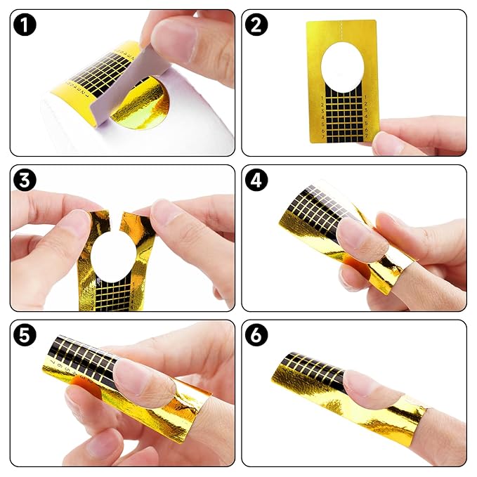 G2PLUS Nail Forms for Gel Builder, 500PCS Nail Extension Forms, Gold Rectangular Nail Forms for Acrylic Nails, Reusable Tip Shape Guide Stickers for DIY and Home Use Salon Supplies