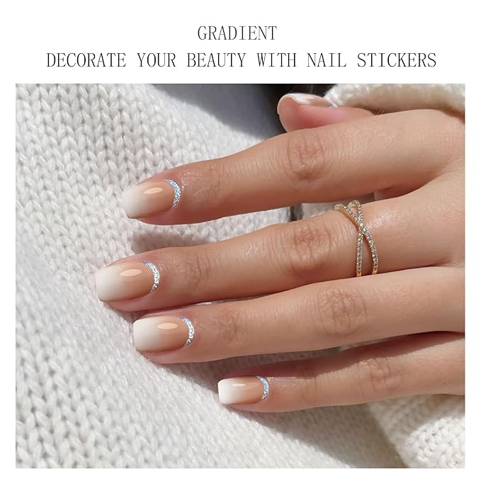 JMEOWIO Gel Nail Stickers Glitter White Solid Color Semi Cured Gel Nail Strips Wraps UV/LED Nail Supplies Nail Art Design Decoration Accessories