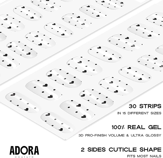 Semi Cured Gel Nail Strips with 30 Pieces - UV Gel Stickers, Manicure Kit, Easy Application Wraps Includes Prep Pads, Nail File, Wooden Stick - UV Light Required (Dot de Luxe)