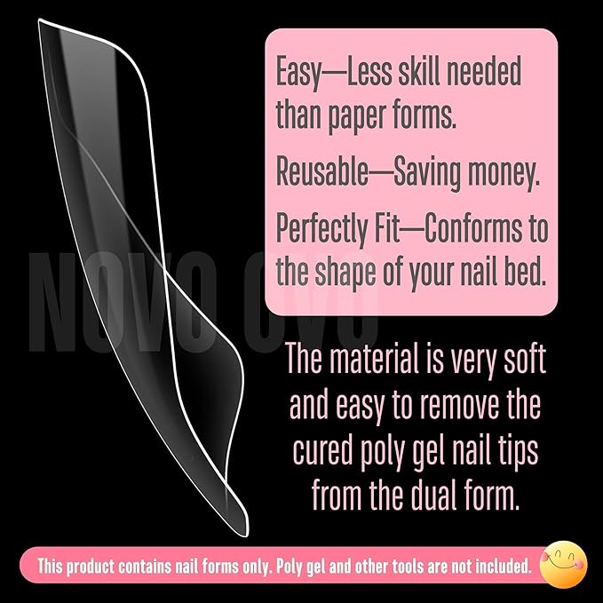 NOVO OVO 300 Pcs Toe Dual Nail Forms for Poly Gel Toenail Extension, Reusable Full Cover Molds for French Tip Acrylic Toenails, Nail Art Design Molds for Pedicure, for Salon & DIY at Home 15 sizes
