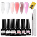 MTSSII 9Pcs Builder Gel for Nails Set, Shine Finish and Long Lasting, Soak Off LED Transparent White Nude Pink Nail Strengthener for Beginners DIY