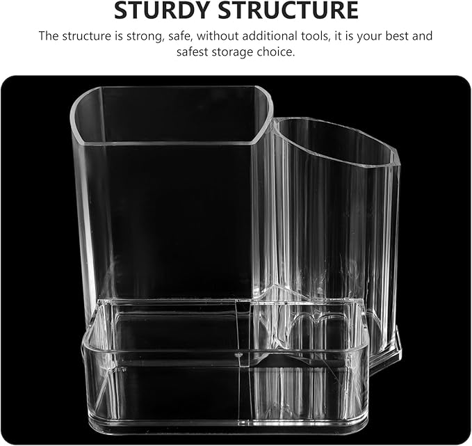 Nail Tool Organizer Box Compact Acrylic Desktop Storage Case with Divided Compartments for Grinding Machine Bits Manicure Brushes Cosmetics Holder