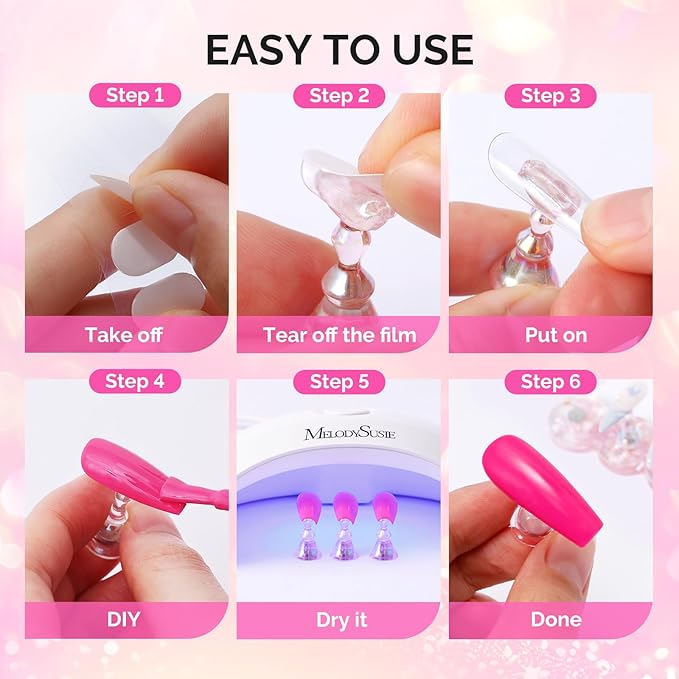 MelodySusie Nail Stand for Press Ons, Round Shell Shape Magnetic Base for Painting Display with Brush Holder and 100 Pcs Reusable Double-Sided Tape for Home DIY Salon Supplies, Pink and Brown