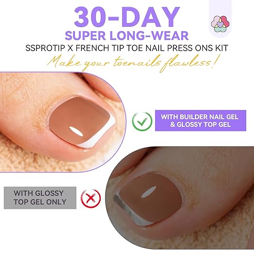 SAVILAND Press On Toenails Kit: 216 PCS Everlasting French Tip Press on Nails for 18 Sizes Ultra-Fit Sturdy Brown Gel Toenails Tip Nail Bond Solid Gel Nail Glue Press on Toenails for Women Home DIY