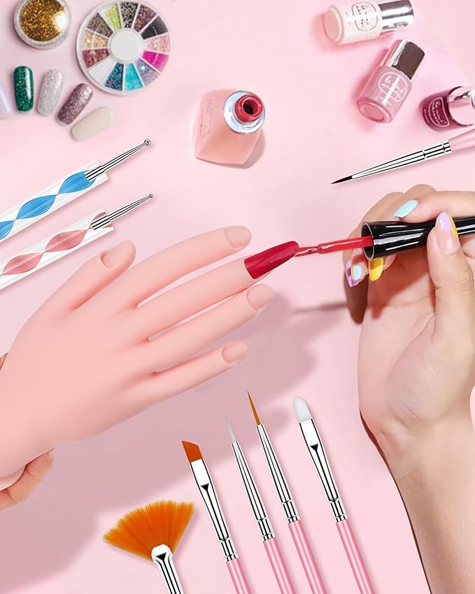 Practice Hand for Acrylic Nails Soft Touch Mannequin Hand for Nails, Flexible and Bendable Fake Hand with nail tools for Nails for Nail Art Beginners