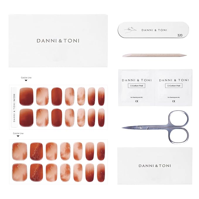 DANNI & TONI Semi Cured Gel Nail Strips Gradient (Elegant Fusion) Amber Tie Dye Gel Nail Wraps 28 Stickers