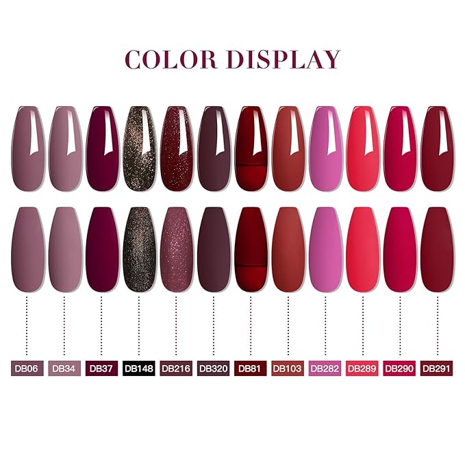 MTSSII Red Gel Nail Polish Set 12 Colors, Bloody Mary Collection Popular Shimmer Red Burgundy Gel Polish Dark Red Purple Champagne Glitter Nail Polish Gel Manicure DIY Salon Nail Art Gifts