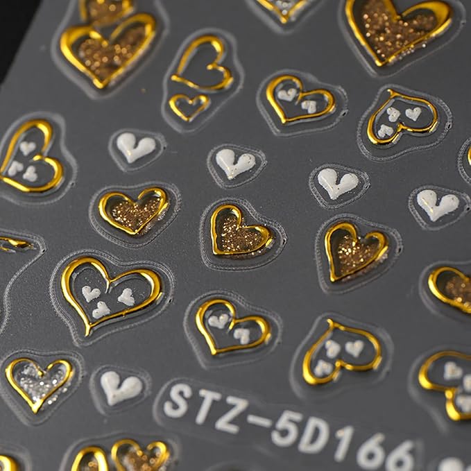 Silver Nail Art Stickers 5D Embossed Gold Heart Nail Stickers with Metal Clock Bow Star Self Adhesive Y2k Goth Design Valentines Nails Decals Nail Art Supplies for Women Acrylic Manicure Decorations