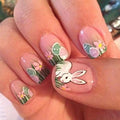 Easter Rabbit Fake Nails Short Square Shaped Press on Nails Full Cover False Nails with Flower Grass Designs Glossy Acrylic Nails Cute Bunny Easter Eggs Stick on Nails for Women DIY Manicure 24 Pcs
