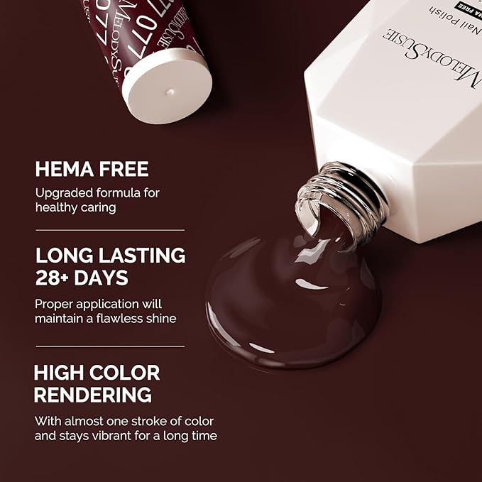 MelodySusie Hema Free Gel Nail Polish, 0.5 Fl Oz Thick Red Brown Gel Polish, Non Toxic, Long Lasting, Soak Off UV Nail Polish, Manicure Nail Design Salon DIY Nail Art at Home 077