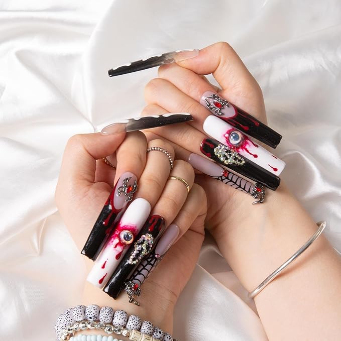 LOVFUL Press on Nails Final Destination | Handmade with Full Covered Crystals | Reusable Fake Nails | Square | H133-M, pink