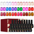 Jelly Gel Nail Polish Kit- 18 Trendy Bright Colors Sheer Pink Amber Soak Off UV/LED Lamp Curing, Chip Resistant & High Shine, DIY Home Manicure & Salon Use for Women & Teens