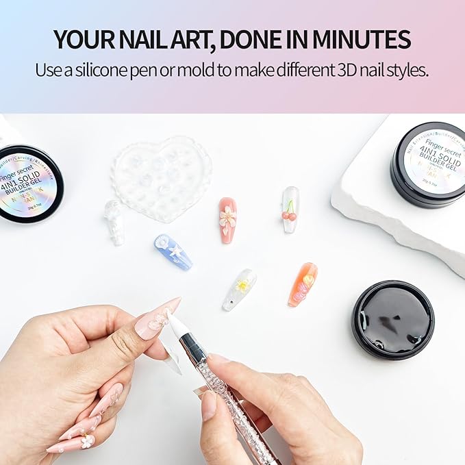 3D Gel Nail Art Kit-Pink Solid Builder Gel for Nails 3D Sculpting Carving Building Modeling Hard Extension for Beginner DIY Salon at Home Cured Needed