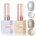 Double Rhythm 2 Pcs 0.50 OZ Glitter Gel Polish Hema Free Same Color Same Bottle Shimmer 15 ML UV Polish Art Salon DIY at Home (Gold Silver-B1117+B1125)