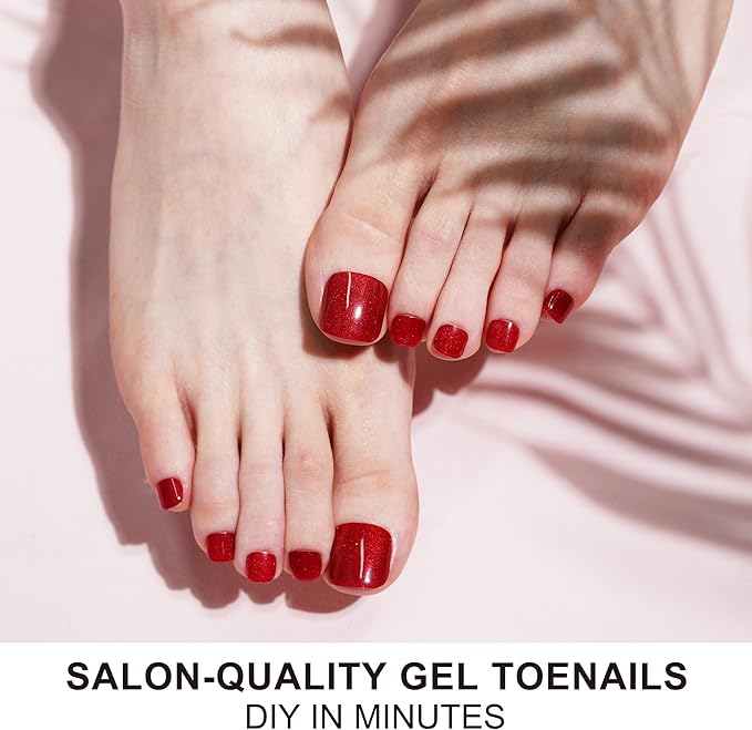 DANNI & TONI Semi Cured Gel Toenail Strips Burgundy (Garnet Gaze) Cat Eye Toe Nail Stickers Gel Pedi Wraps 37 Stickers