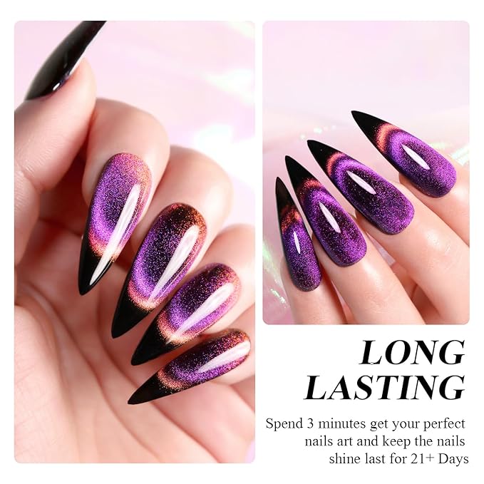 Imtiti 9D Cat Eye Gel Nail Polish, 15ML Purple Chameleon Holographic Glitter Cat Eye Gel Polish with Magnet UV LED Magnetic Gel Nail Polish Sparkly Home DIY Manicure Nail Salon Kit