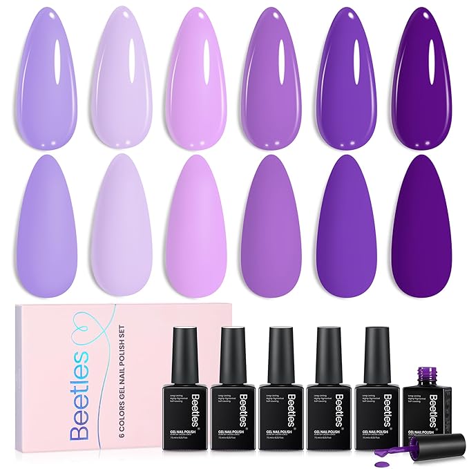 beetles Purple Gel Polish Set - Violet Letter Collecion, Light and Dark Purple Polish Set Spring Colors, Lavender Mauve Soak Off LED Nail Gel Manicure Kit for DIY at Home Salon