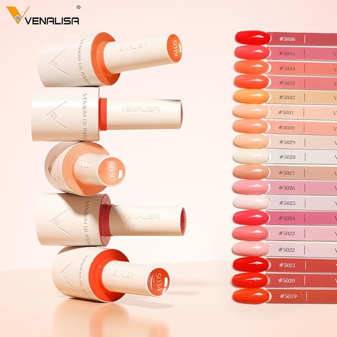 VENALISA V2 Gel Nail Polish Kit of 22 Pcs With Color Display Card Orange Red Gel Polish Set Soak Off Salon Nail Art DIY at Home Manicure