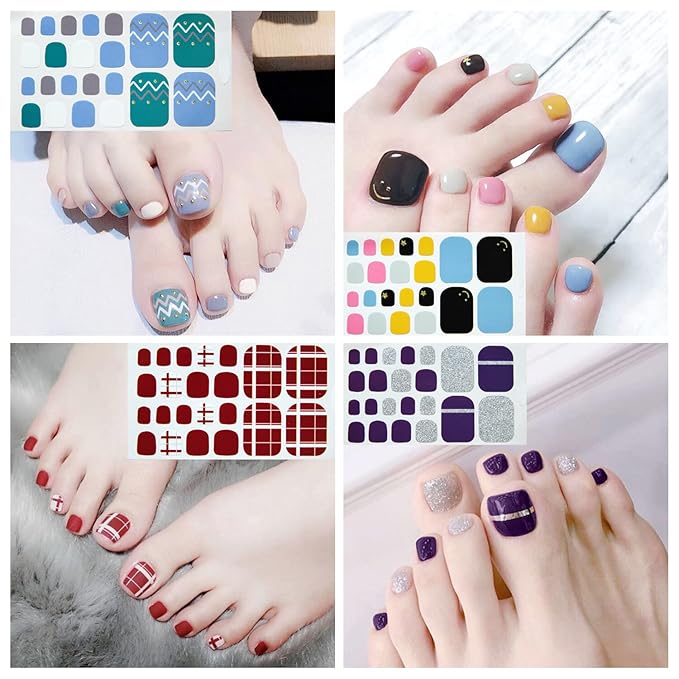 DANNEASY 30 Sheets Toe Nail Stickers Toenail Polish Strips Full Nail Wraps for Women Self Adhesive Toe Nails Polish Stickers Gel Toenails Strips Manicure Sticker Nails Art Accessories with File