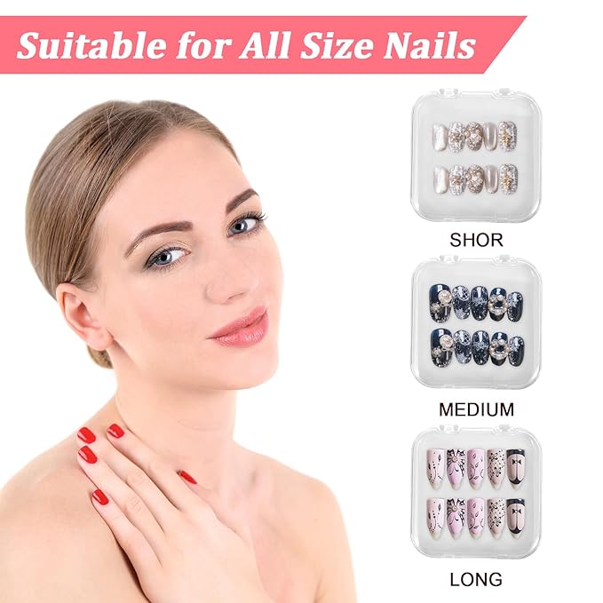 4PCS 2.95" Nail Art Display box Acrylic Press On Nail Storage Box Packaging Box with Adhesive Double Sided Tape for Nail Business Nail Art Nail Salon(White)