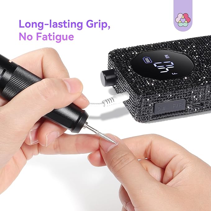SAVILAND Professional Nail Drill 40000 RPM: Portable Electric Nail Drill Kit File Machine with Ceramic Nail Bit Sanding Bands for Quick Acrylic Removal Manicure Salon Home Use, Black Diamond